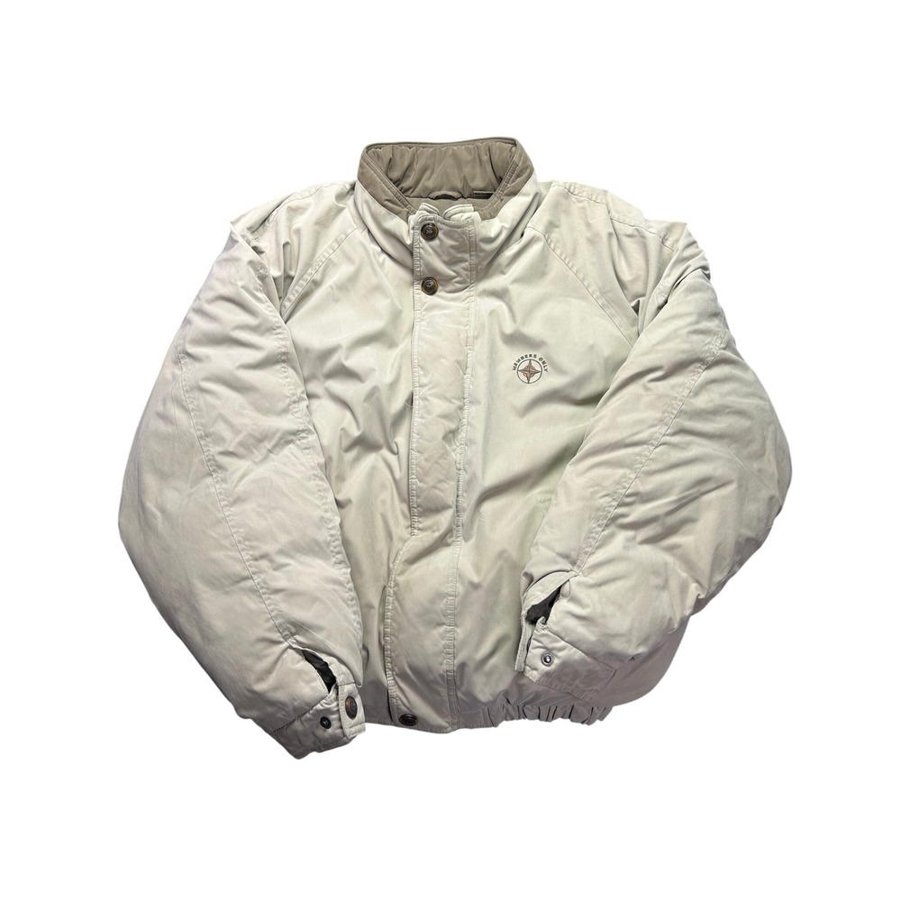 Vintage Members Only Down Jacket Mens Large Beige Boxy Puffer Bomber Goose Down